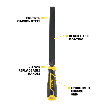 Kango 200mm Flat Bastard Cut File, Tempered Carbon Steel, Ergonomic Handle, Rust-Resistant