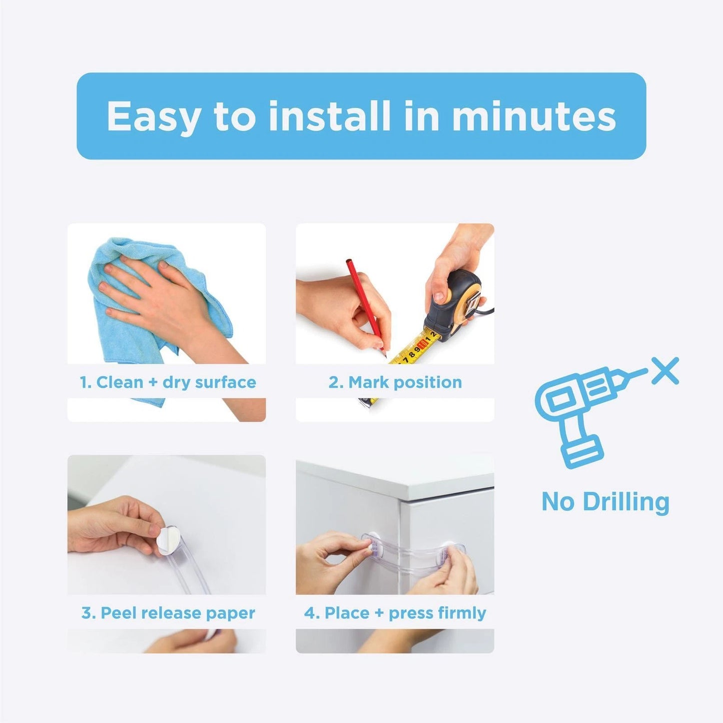 Perma Child Safety 18cm Adhesive Flexi Locks 1 Pack - Easy Install, Durable, White/Clear