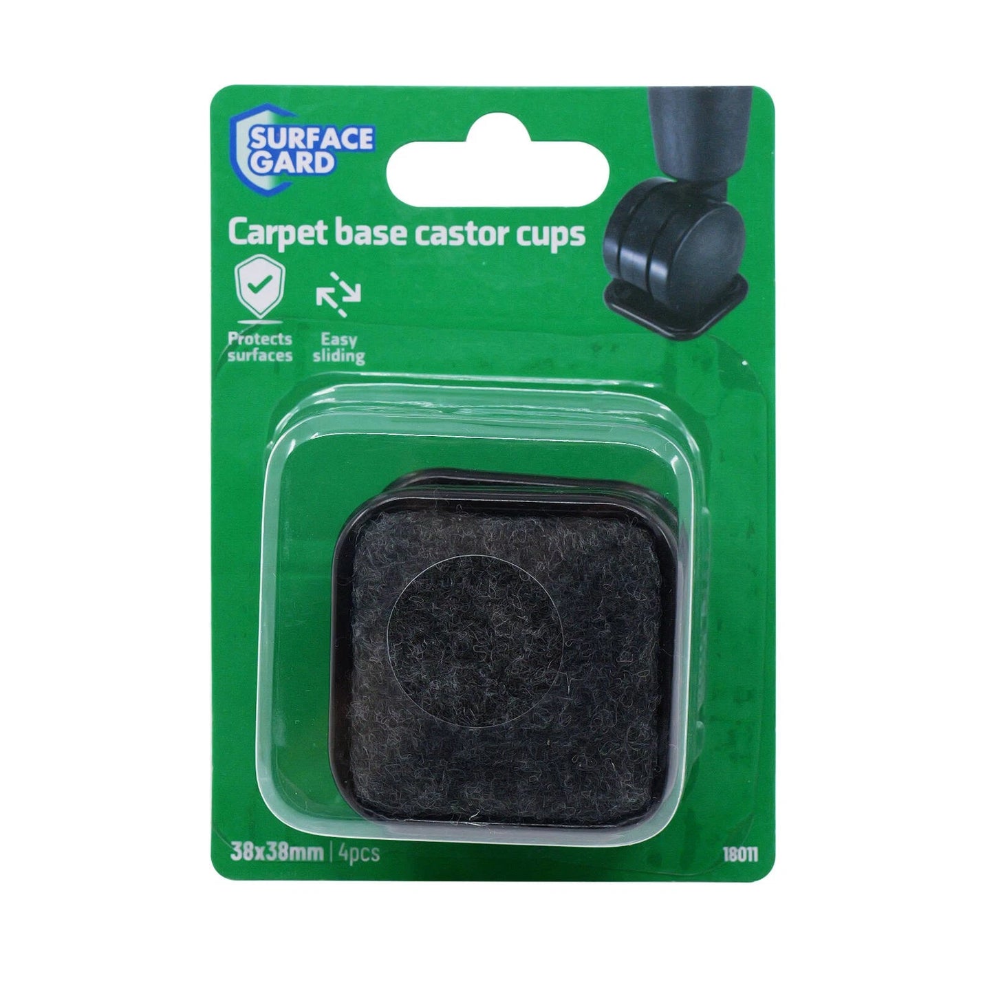Surface Gard 38x38mm Square Carpet Castor Cup 4 Pack - Floor Protection & Versatile Compatibility