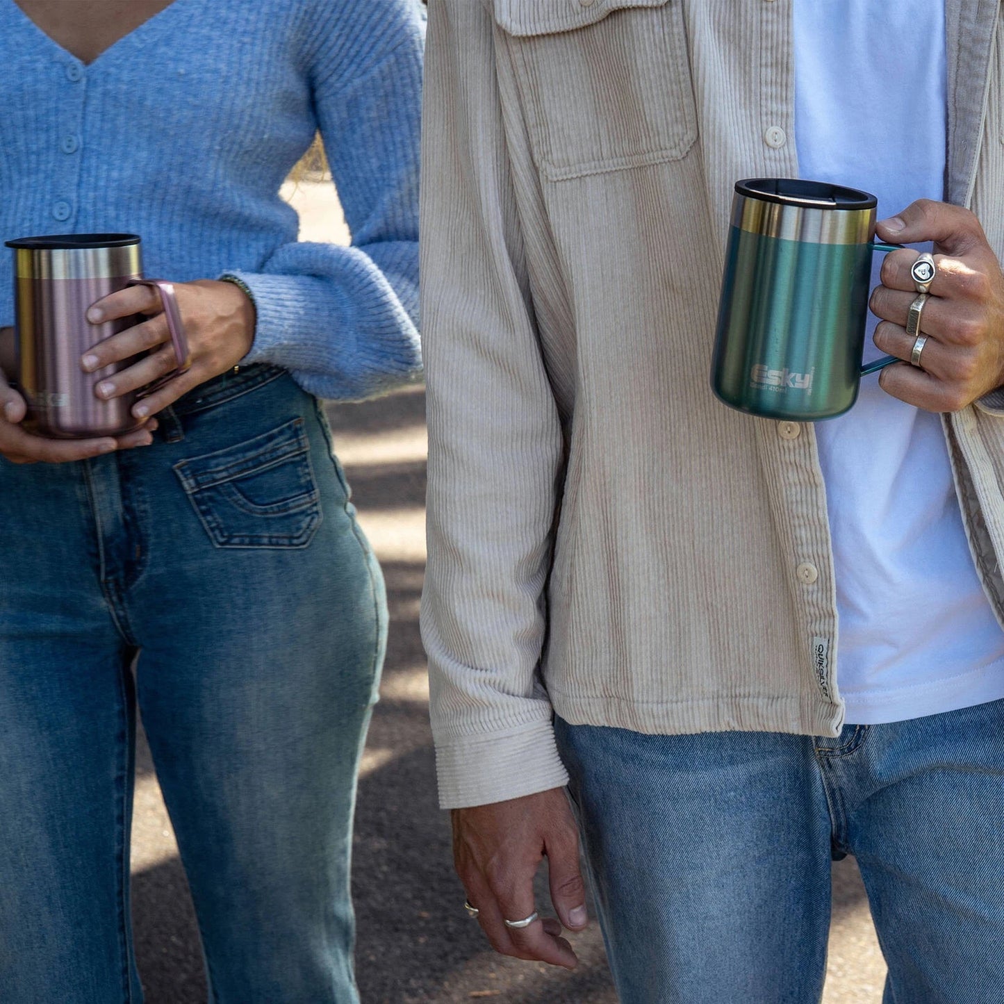 Esky Blue Bondi Travel Mug 414ml, Stainless Steel, Insulated, Handle, Splashproof Lid