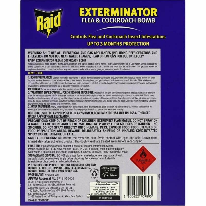 Raid Exterminator Flea & Cockroach Bomb 3pk - Fast-Acting Pest Control for Home & Office
