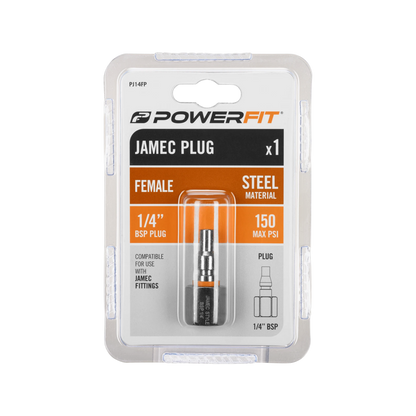 Powerfit Jamec Style 1/4" Female Plug, 150 PSI, Durable Steel, Orange Band