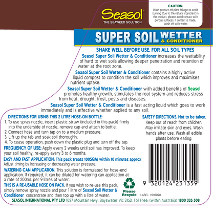 Seasol 2 x 2L Hose-On Soil Wetter & Conditioner Twin Pack - Long-Lasting, Water Efficient