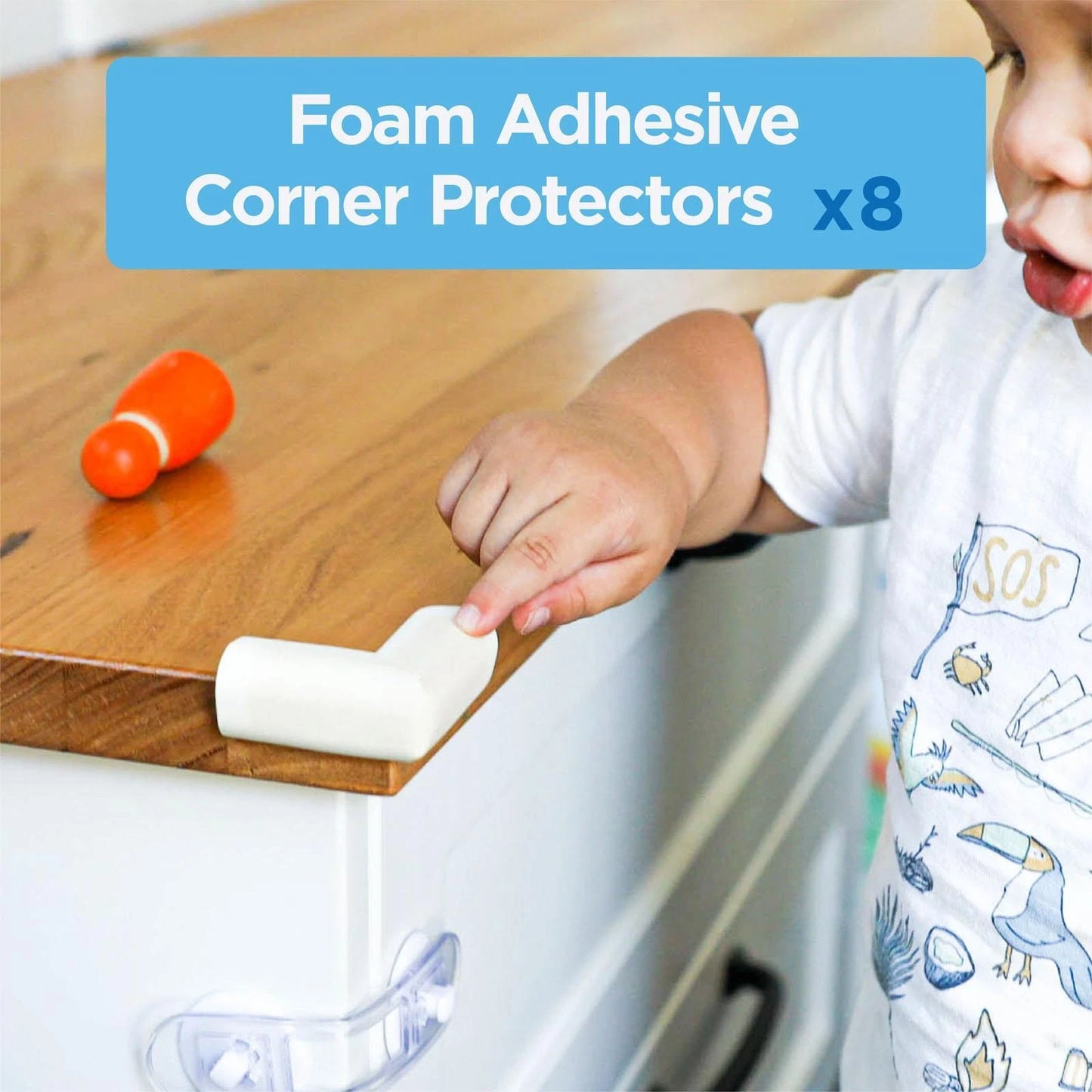 Perma Child Safety Foam Corner Protectors 8 Pack, Easy Adhesive, Impact-Absorbing, White