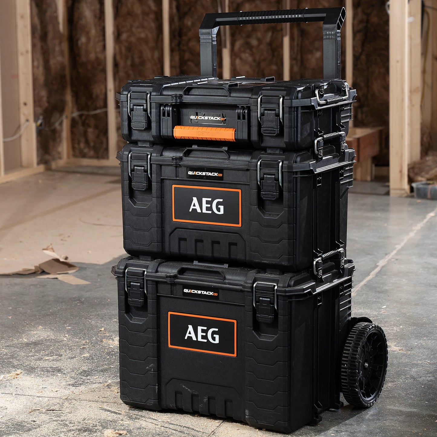 AEG Quickstack 2.0 Storage Set, Weather Resistant, All-Terrain Wheels, Secure Locking