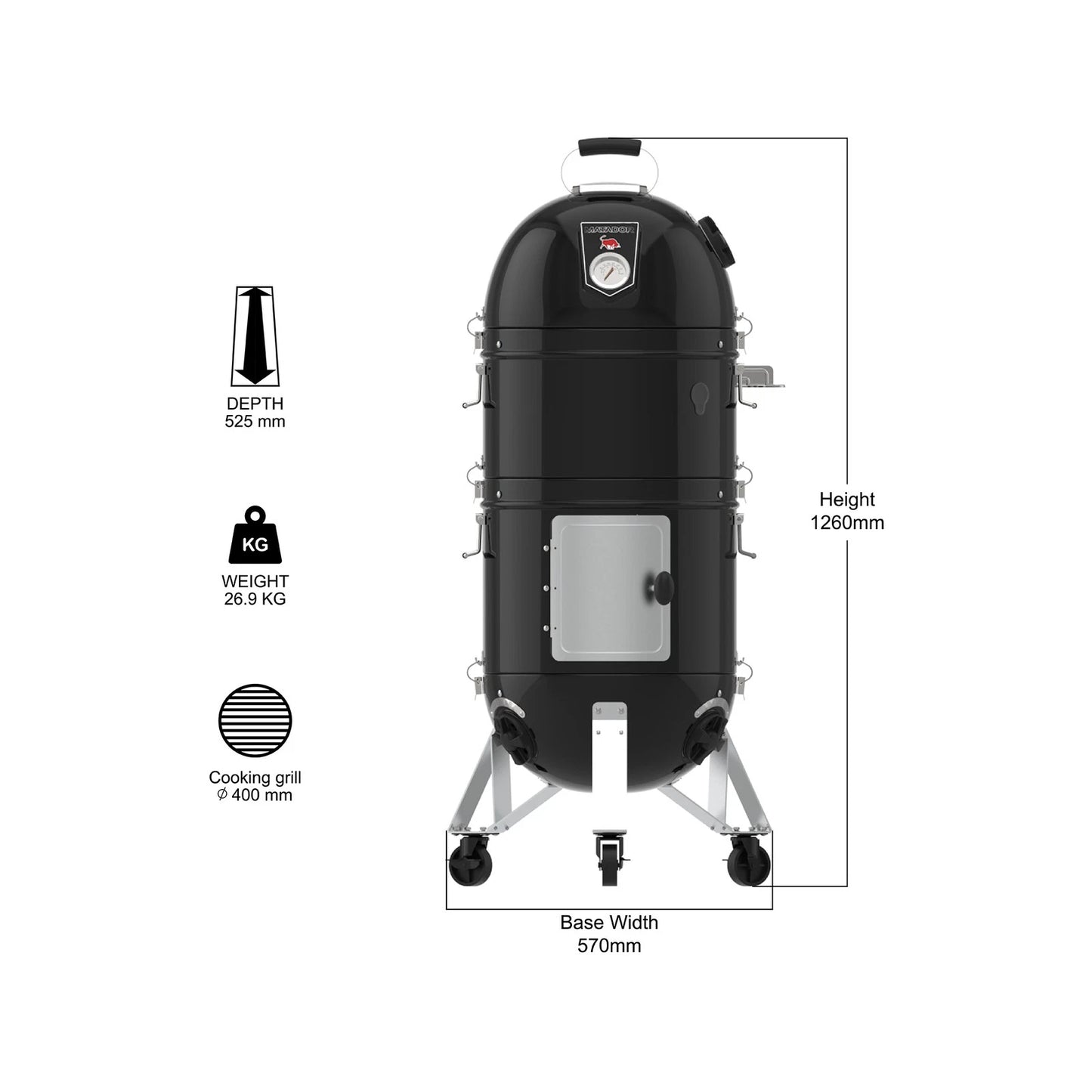 Matador 45cm Catalyst Pro Bullet Smoker, Multi-Function, Steel, Charcoal, Rotisserie Ready
