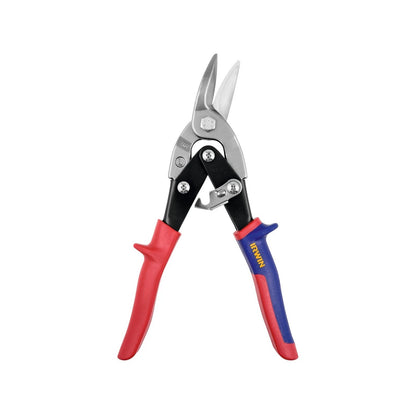 IRWIN Left Straight Cut Offset Aviation Snips, Serrated Blade, ProTouch Handles, Steel