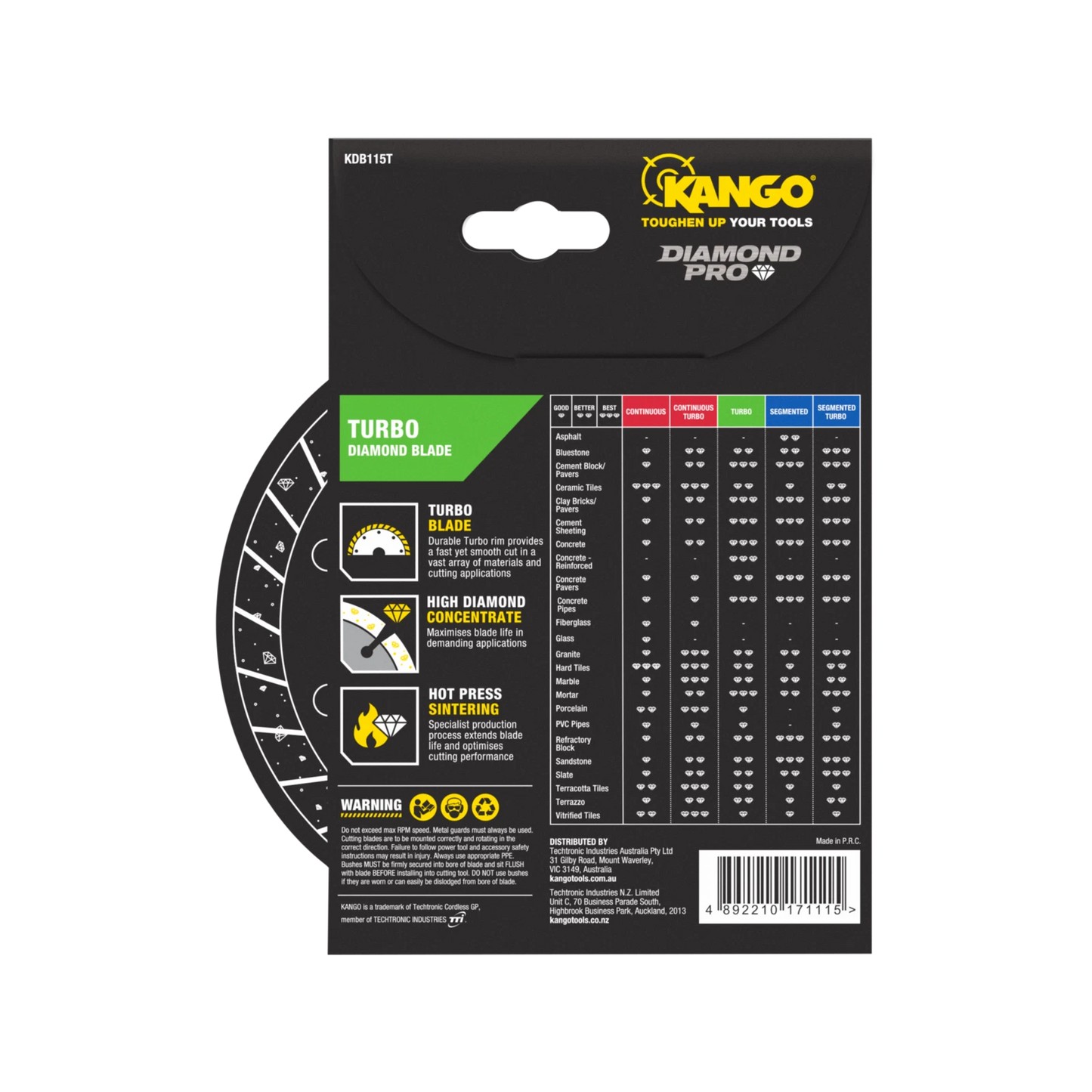 Kango 115mm Turbo Diamond Saw Blade - Fast, Precise Cuts for Concrete, Brick & Stone