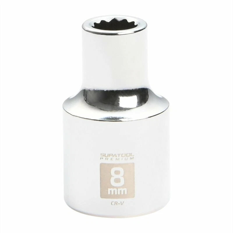 Supatool Premium 8mm 1/2" Drive Socket, Chrome Vanadium Steel, 12-Point Design