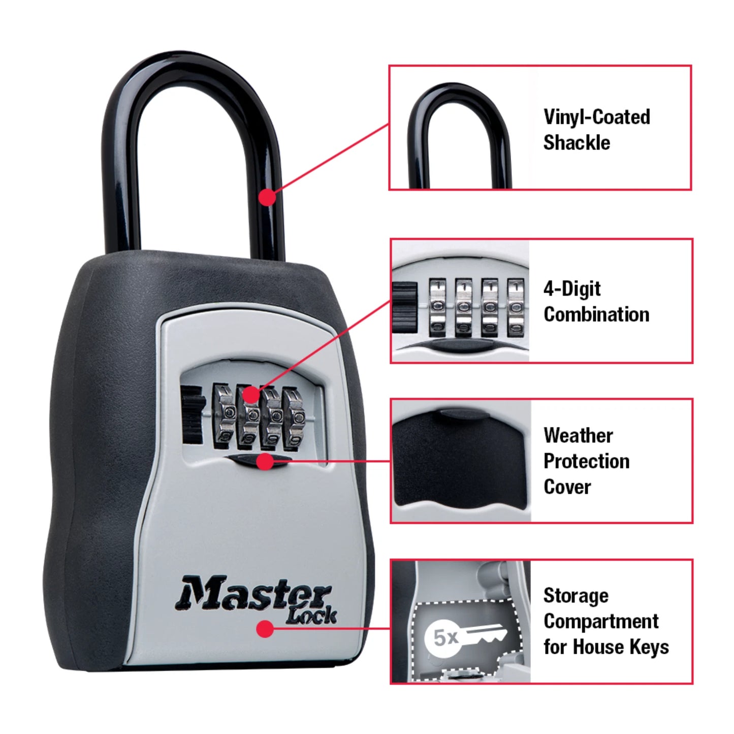 Master Lock Portable Key Safe, 4-Digit Combo, Weather-Resistant, Over-the-Door Design