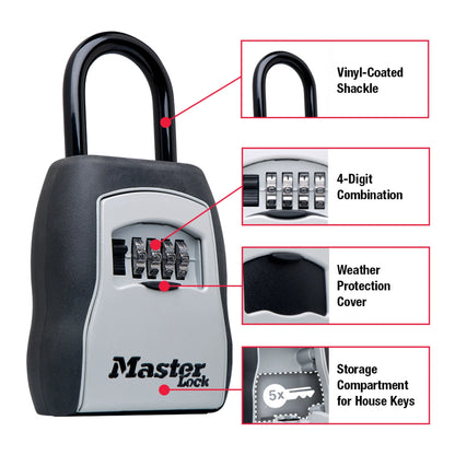 Master Lock Portable Key Safe, 4-Digit Combo, Weather-Resistant, Over-the-Door Design