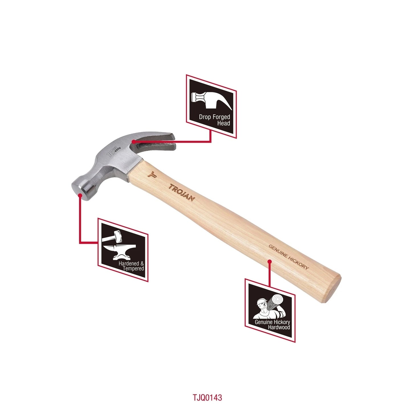 Trojan 16oz Timber Claw Hammer - Induction Hardened, Lifetime Warranty, Portable
