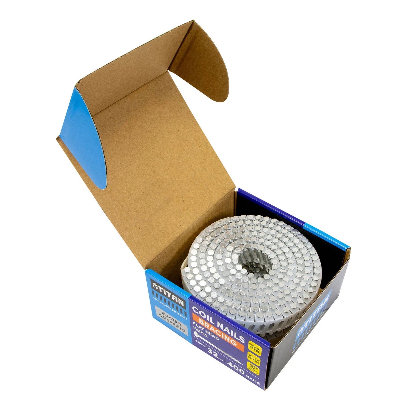 Titan 32x2.5mm Electro Galvanised Coil Nails 400 Pack - Corrosion Resistant, Diamond Point