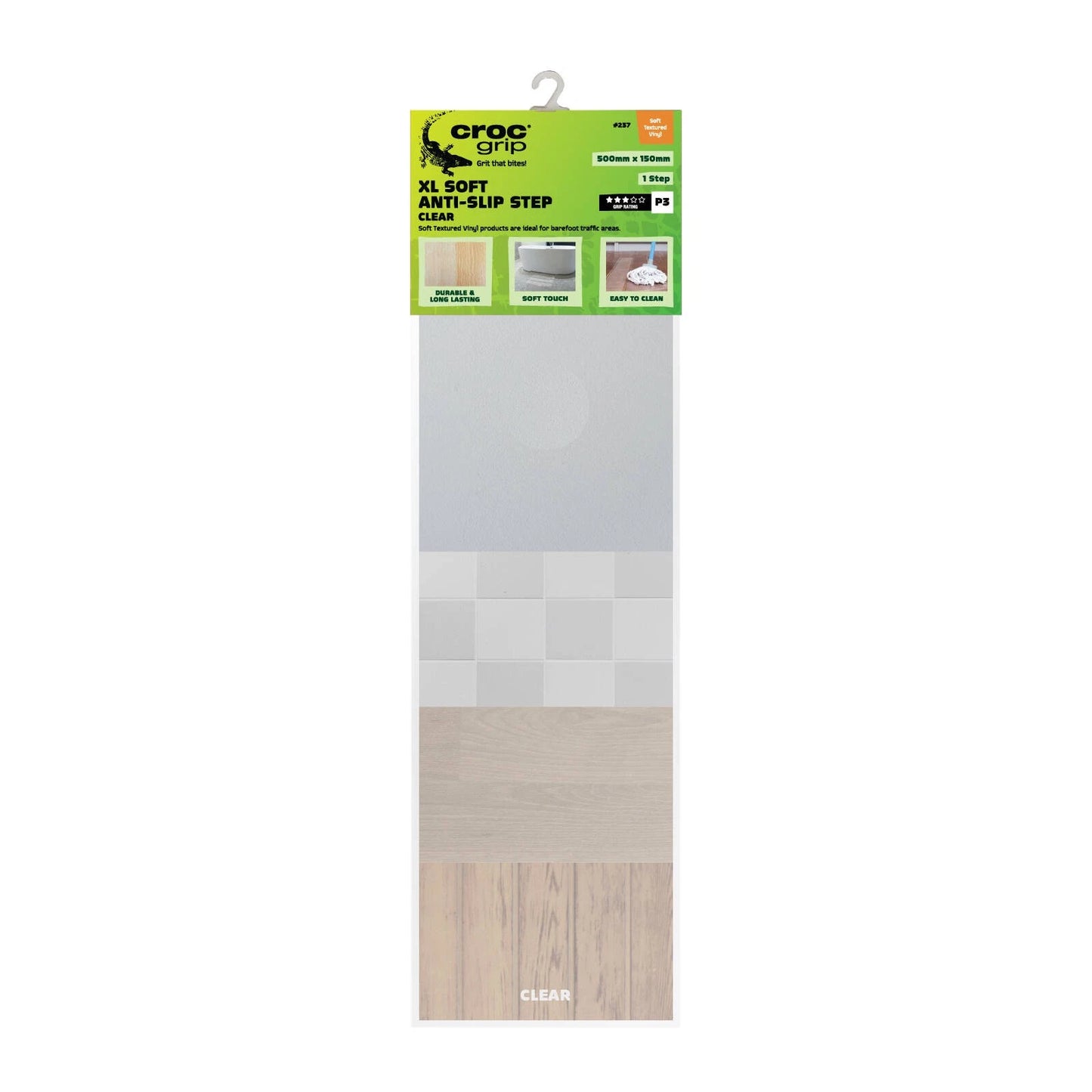 Croc Grip Clear XL Soft Textured Anti-Slip Step 500mm x 150mm Indoor/Outdoor Vinyl