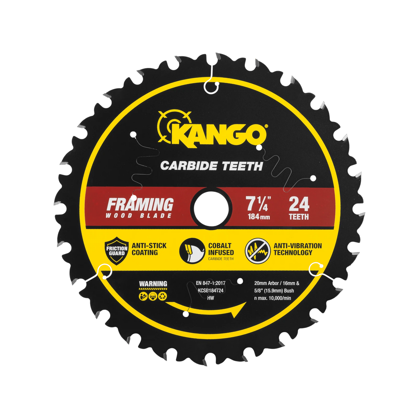 Kango 184mm 24T Wood Circular Saw Blade, Cobalt-Infused, Anti-Stick, Anti-Kickback