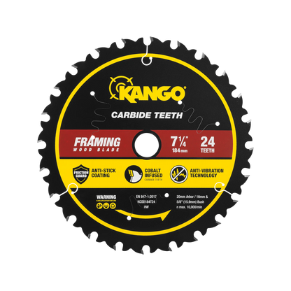 Kango 184mm 24T Wood Circular Saw Blade, Cobalt-Infused, Anti-Stick, Anti-Kickback
