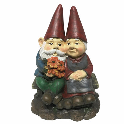 Northcote Pottery Gnome Couple Garden Statue, 18x25cm, Hand-Painted Resin, Indoor/Outdoor