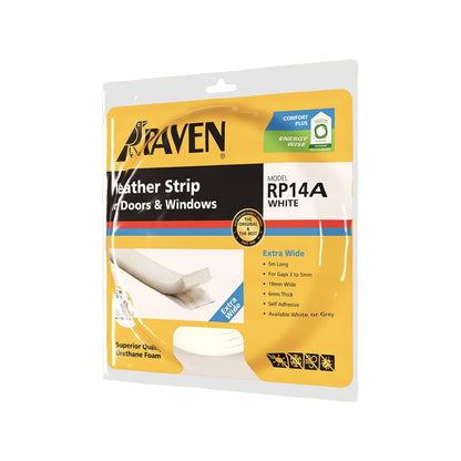 Raven 5000mm White Self-Adhesive Weather Strip, Extra Wide, Energy Efficient, 6x9mm