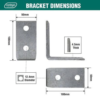 Carinya Galvanised Reinforcing Angle Bracket 100x100x50mm, Durable Steel, Indoor/Outdoor Use