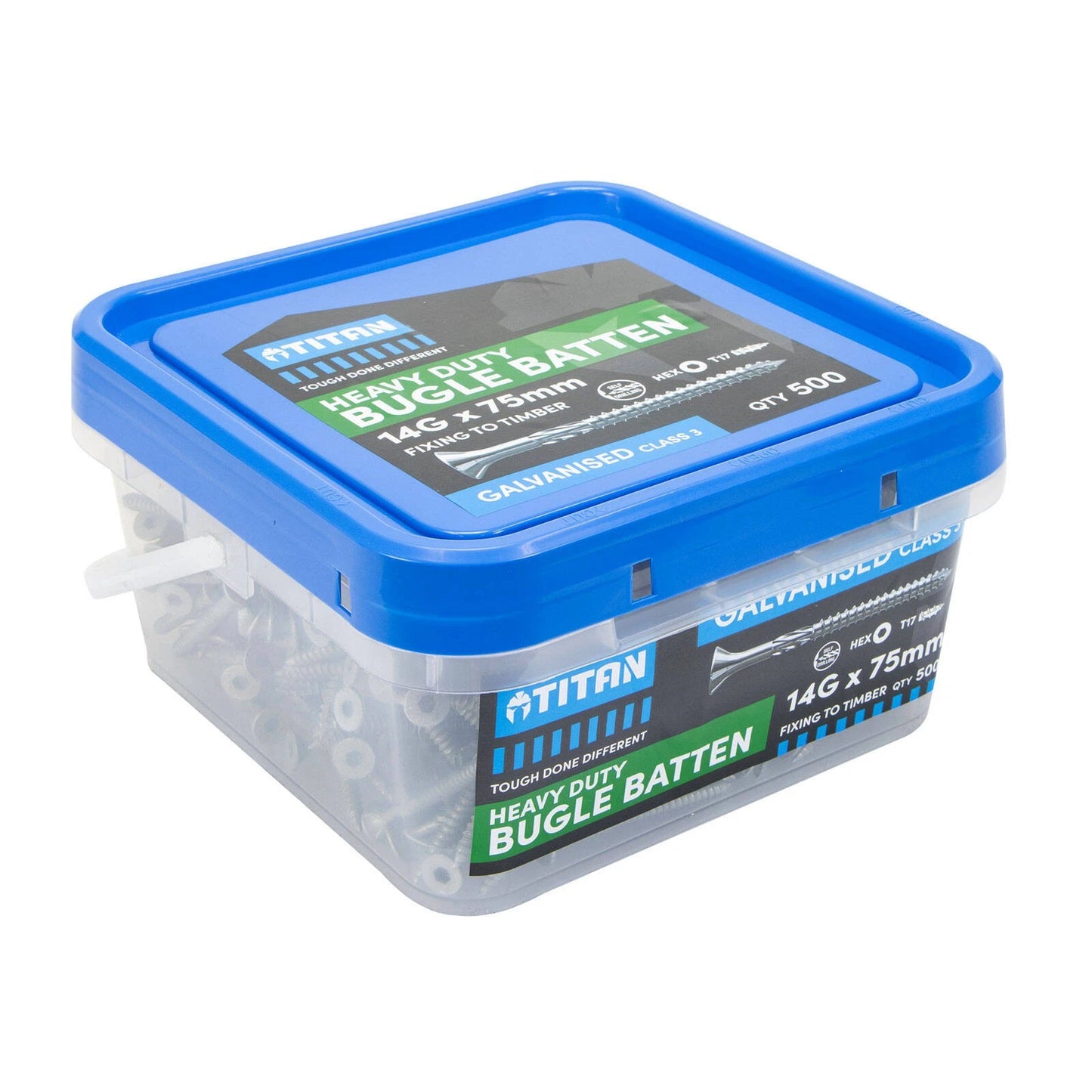 Titan 14G x 75mm Galvanised Bugle Batten Screws - 500 Pack, Corrosion Resistant