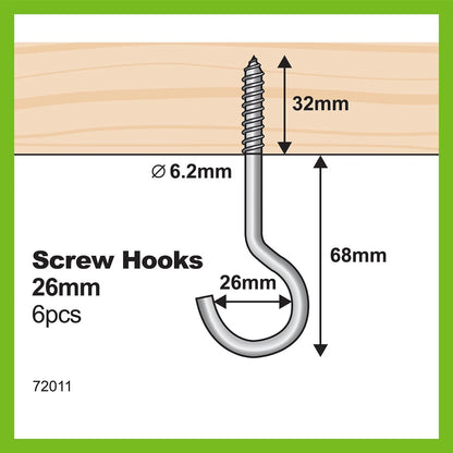 Everhang Zinc Plated Round Screw Hook 26x6.2mm - 6 Pack, Durable & Easy Install