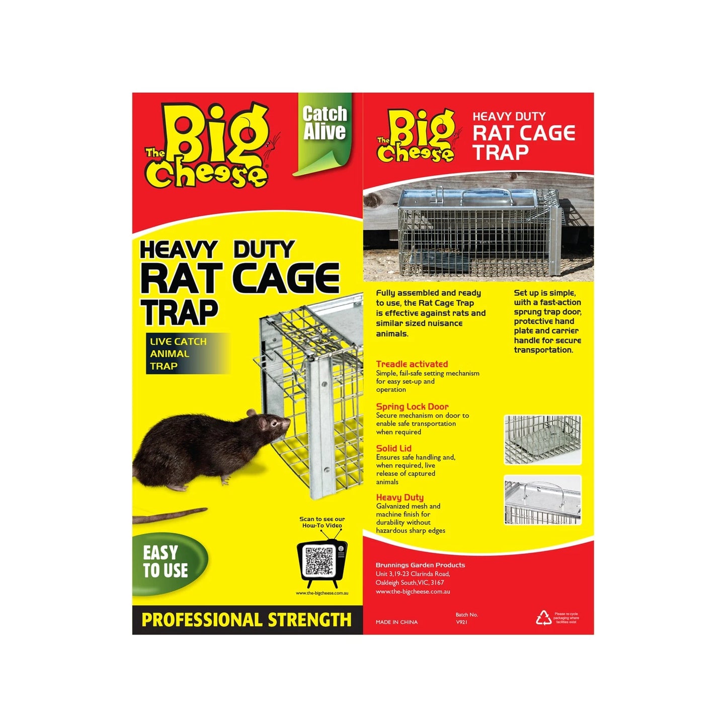 The Big Cheese Rat Cage Trap, Galvanised Steel, Indoor/Outdoor, Easy-Set, Safe Handling