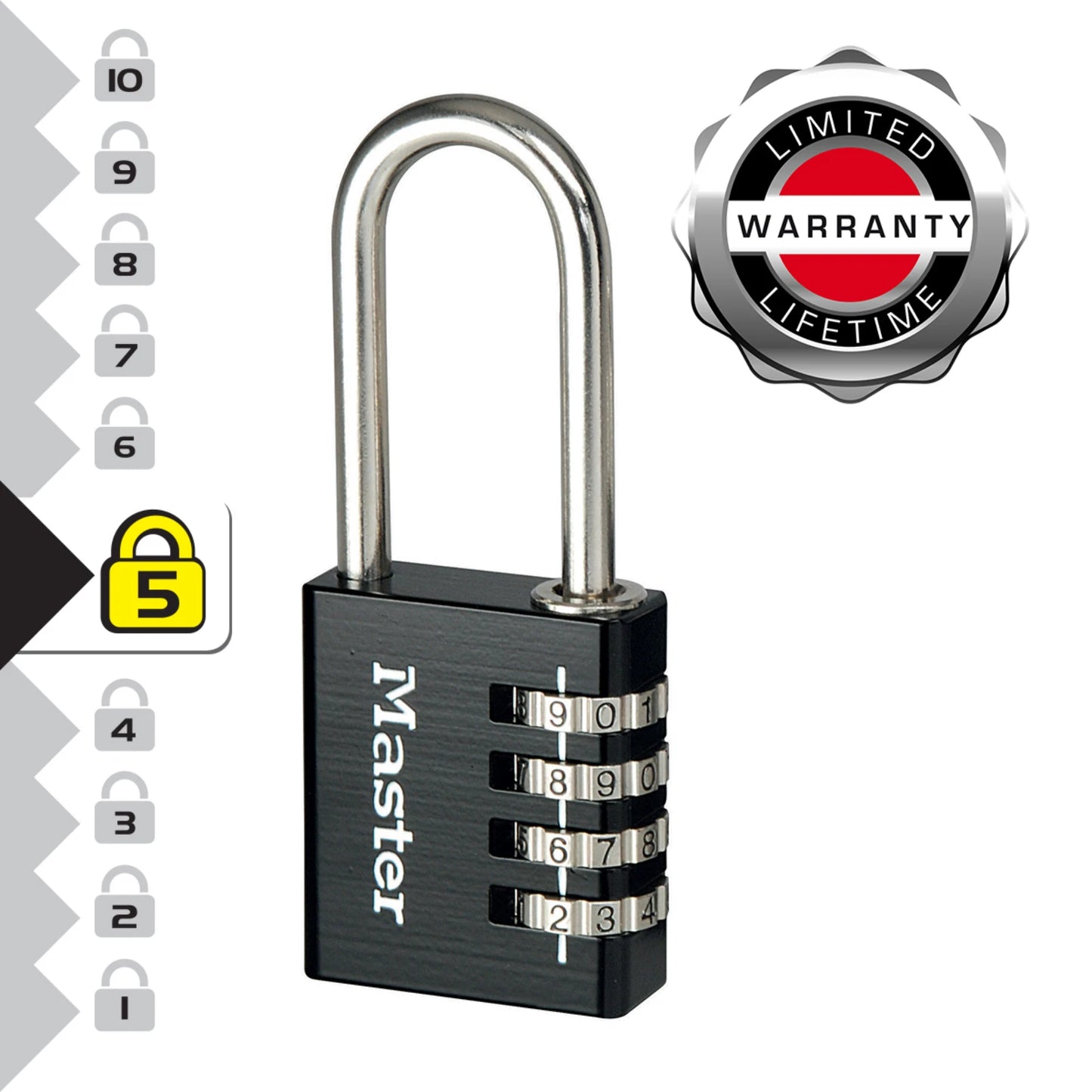Master Lock 51mm Shackle Combination Padlock, 4-Digit, Solid Aluminium, Chrome-Plated Steel