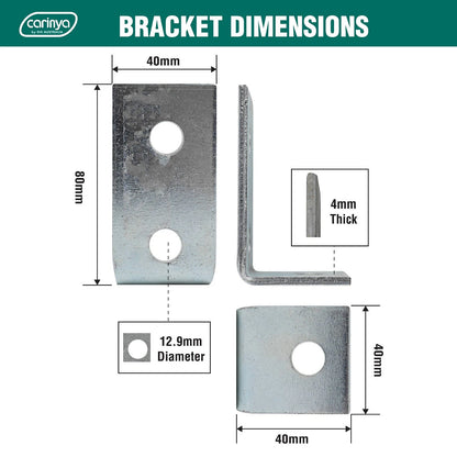 Carinya Zinc Plated Reinforcing Angle Bracket 40x80x40x4mm, 150kg Load, Indoor/Outdoor Use