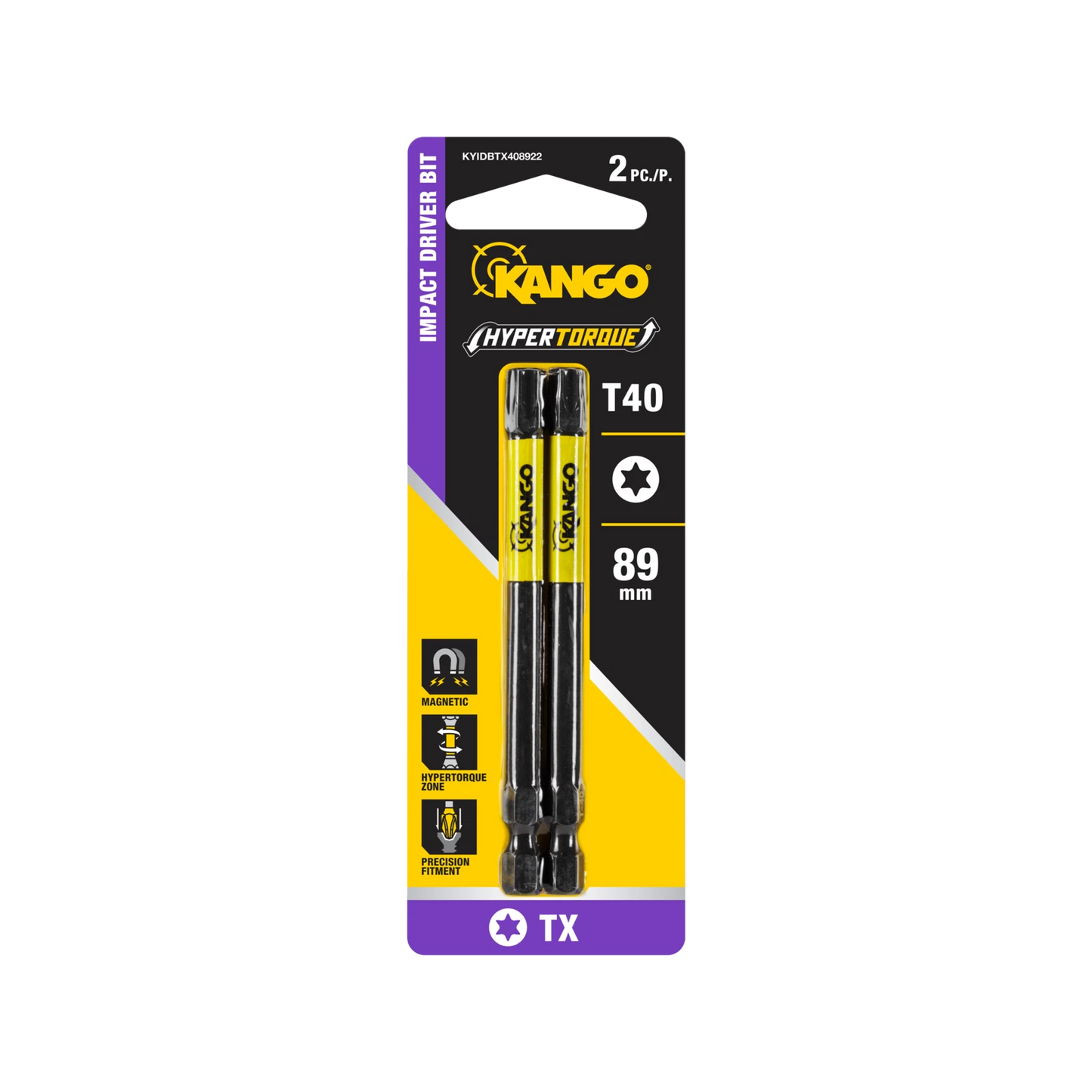 Kango HyperTorque TX40 89mm Impact Driver Bits 2 Pack - Magnetic Tip, Torsion Zone