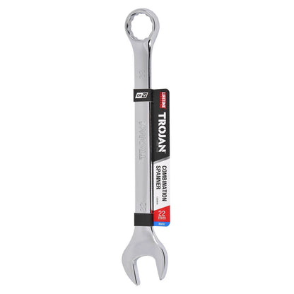 Trojan 22mm Combination Spanner, Chrome Vanadium, 12 Point Ring, Open End, Lifetime Warranty