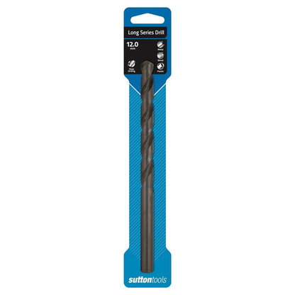 Sutton Tools 12mm Long Series Jobber Drill Bit, M2 HSS, 118° Point, Blue Finish