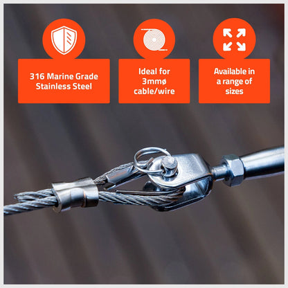 Taskmaster 3mm 316 Stainless Steel Rope Thimble - 12 pcs, Anti-Corrosive, Marine Grade