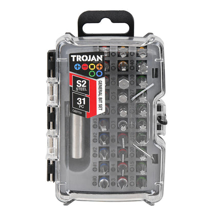 Trojan 31 Piece Bit Set - Phillips, Slotted, Pozi, Torx, Hex Bits + Extension Bar