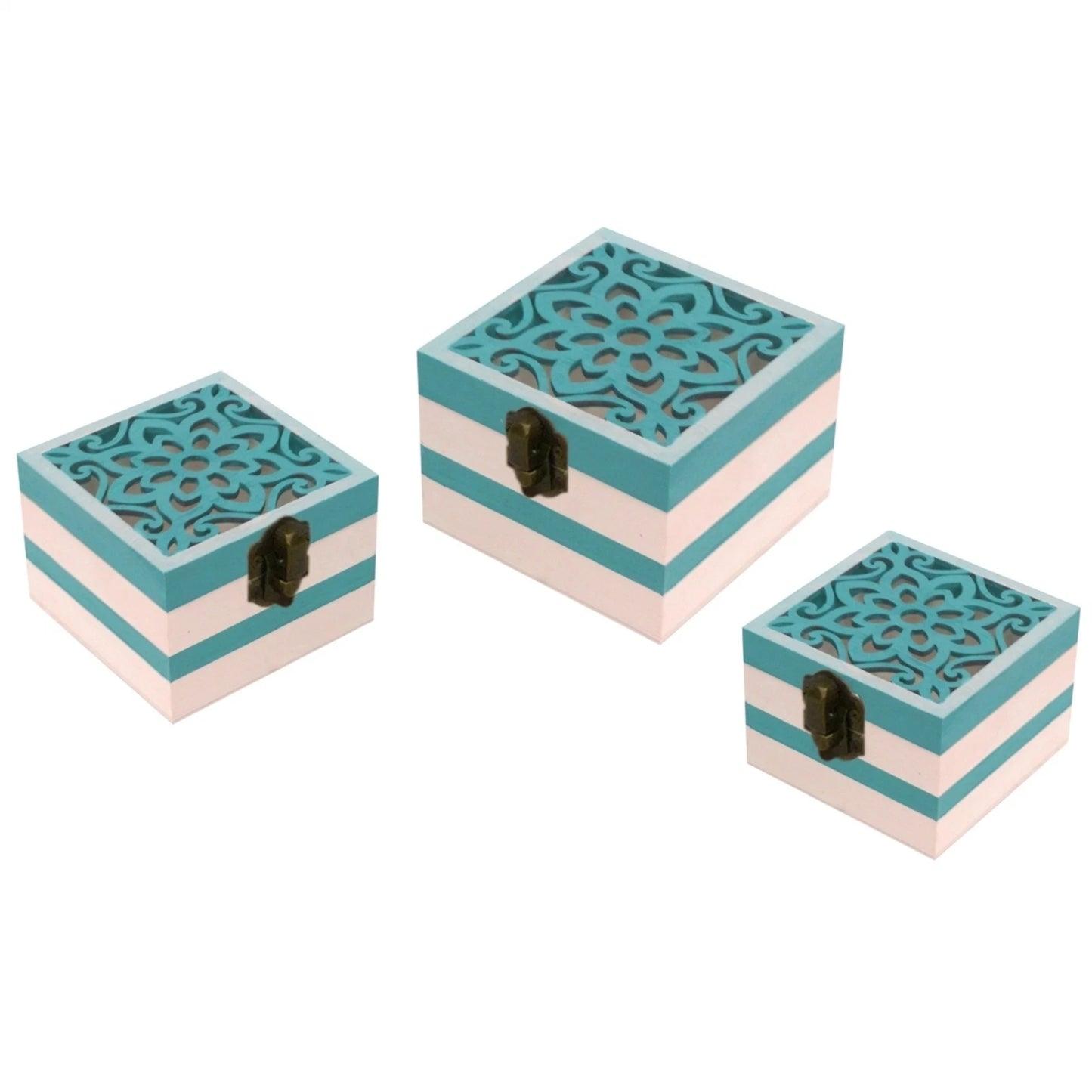 Boyle Plywood Square Boxes Set of 3 with Laser Cut Flowers, Craft & Decor