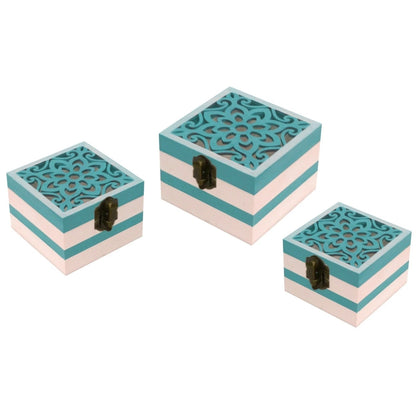Boyle Plywood Square Boxes Set of 3 with Laser Cut Flowers, Craft & Decor