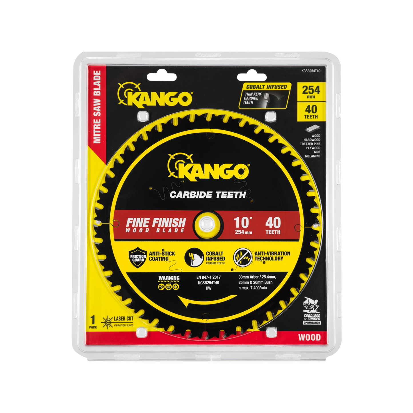 Kango 254mm 40T Mitre Saw Blade, Cobalt Teeth, Anti-Stick Coating, Thin Kerf Design