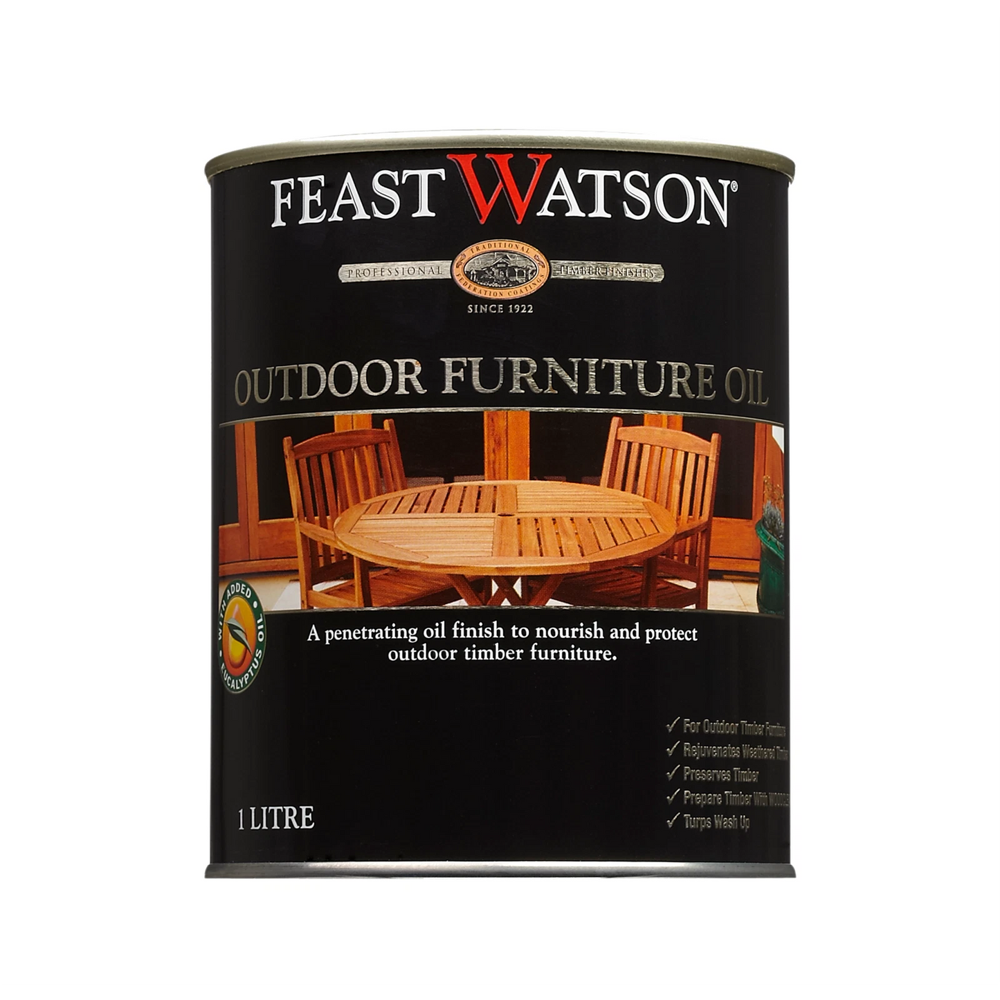 Feast Watson 1L Hardwood Outdoor Furniture Oil - UV & Mould Resistant, Satin Finish