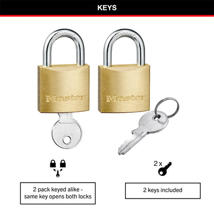 Master Lock 30mm Brass Keyed Padlock 2 Pack - Corrosion-Resistant, Hardened Steel Shackle