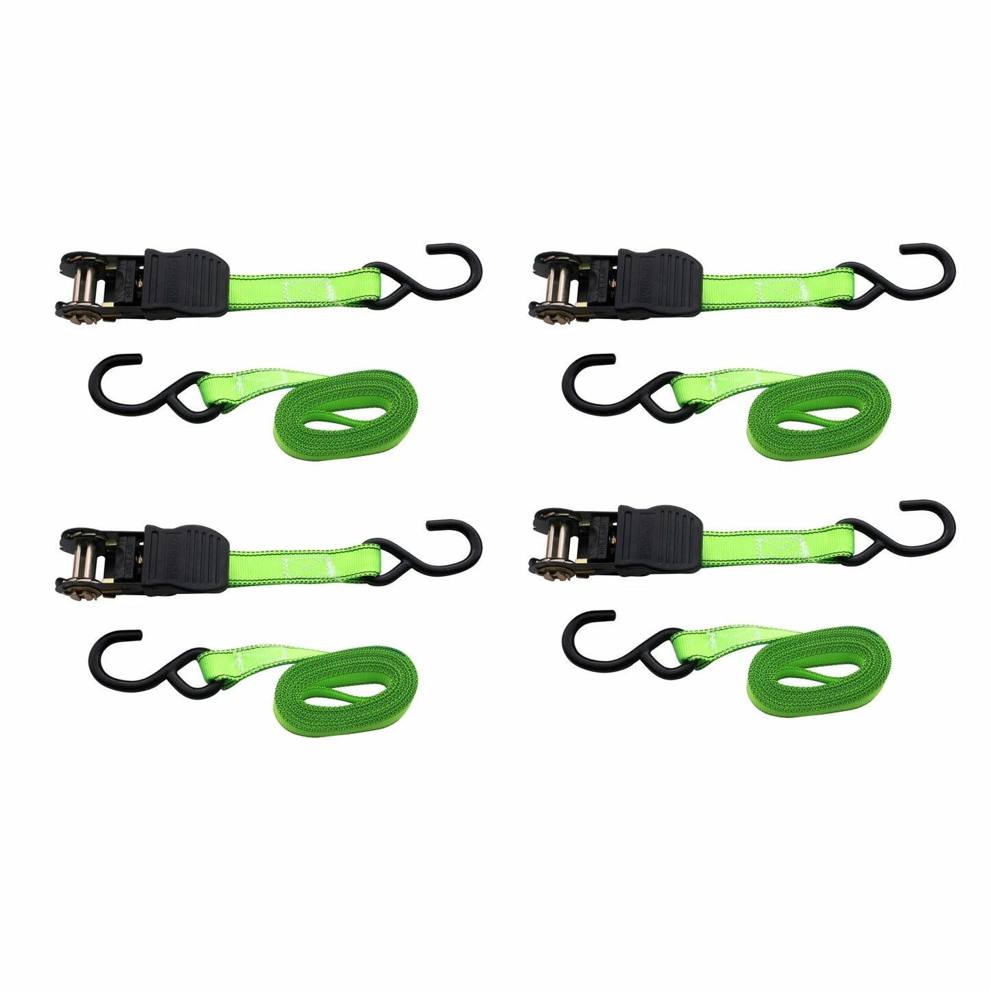 Syneco 25mm x 4.5m S Hook Ratchet Tie Down Set 4 Pack - Heavy-Duty, High Visibility