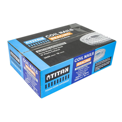 Titan 32x2.5mm Hardened Electro Galvanised Coil Nails 3600 Pack - Corrosion Resistant