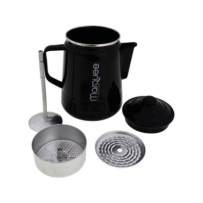 Marquee Black Enamel Coffee Maker, Stovetop Percolator, Compact & Portable, Dishwasher Safe
