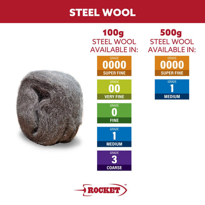 Rocket Super Fine Steel Wool 100G - Versatile Cleaning & Restoration, Multiple Grits