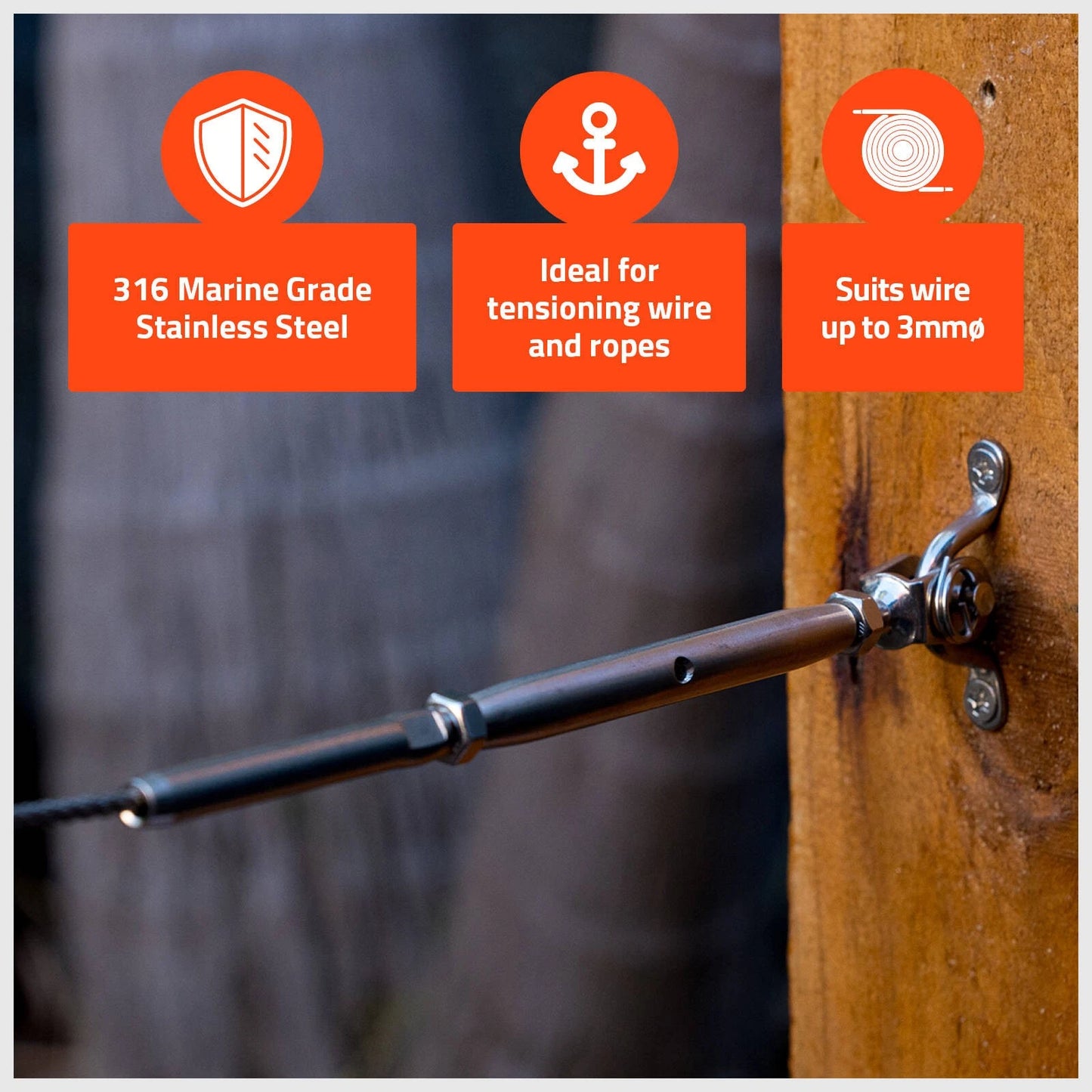 Taskmaster 3mm Stainless Steel Jaw & Swage Bottlescrew, Marine Grade 316