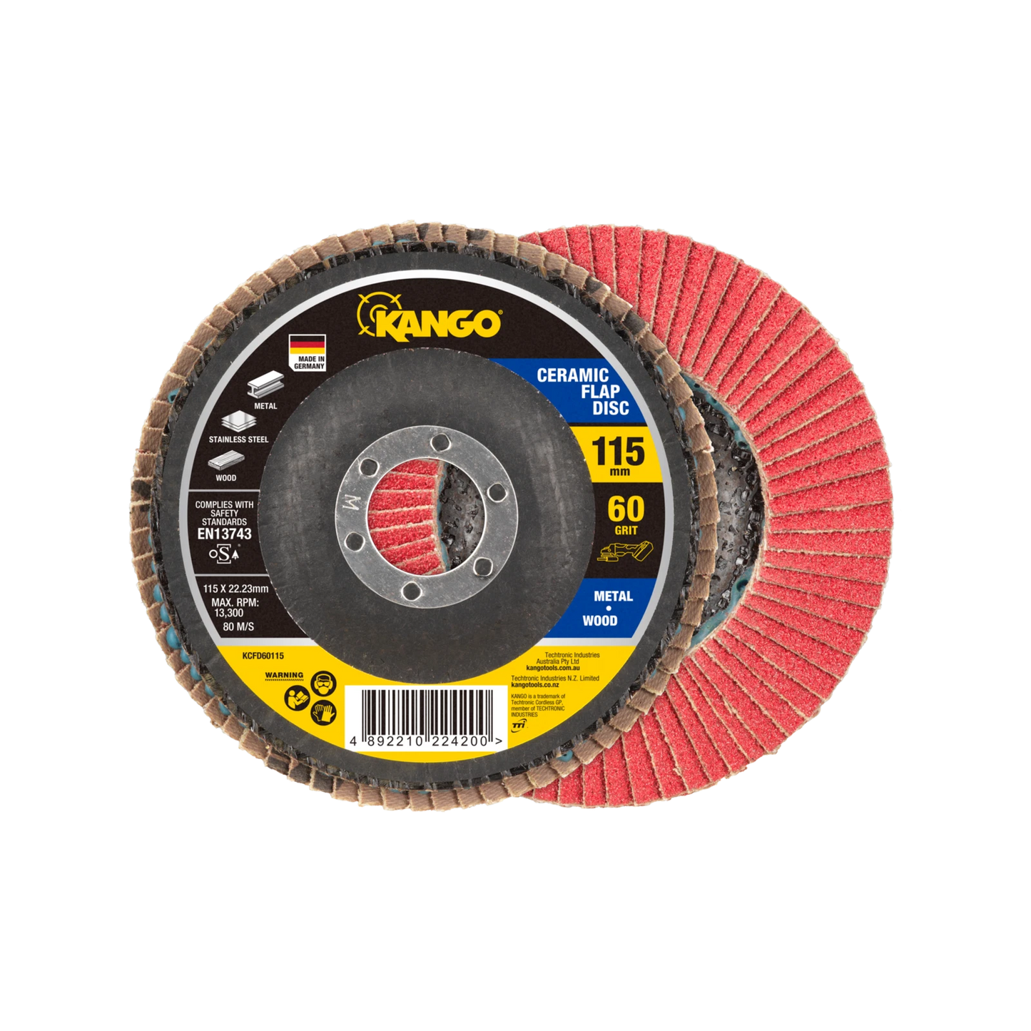 Kango 115mm 60G Ceramic Flap Disc for Metal Grinding with Self-Sharpening Properties