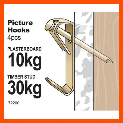 Everhang 30kg Brass Angle Drive Hooks 4 Pack - Strong Load Capacity, Easy Install