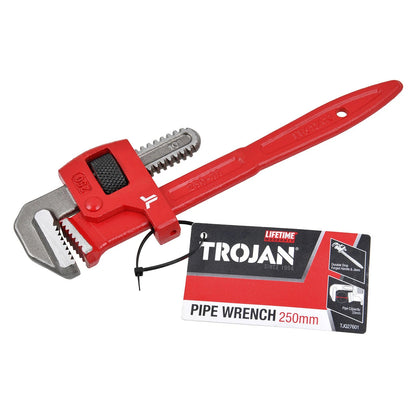 Trojan 250mm Pipe Wrench, Drop Forged Jaws, 33mm Capacity, Lifetime Warranty