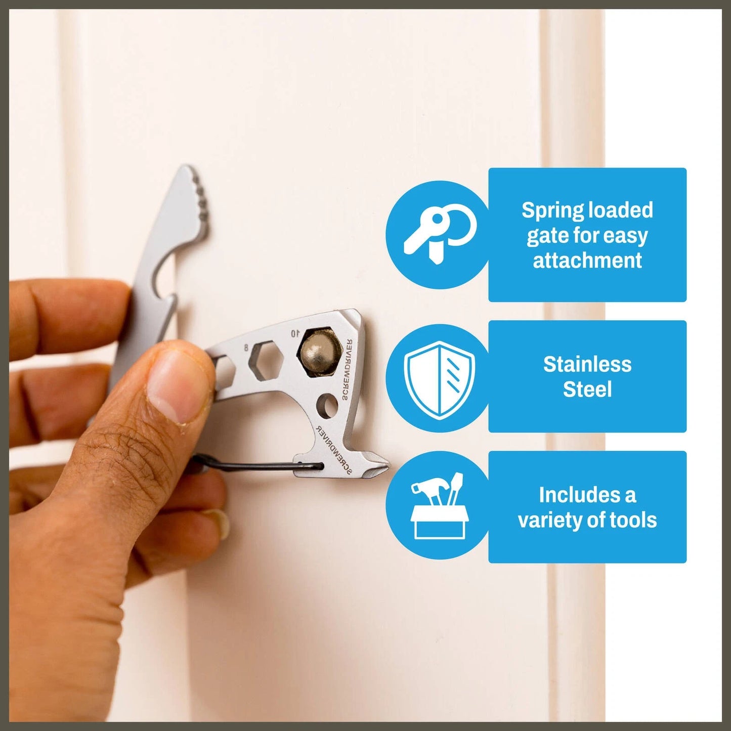 Titanium 77mm Stainless Steel Multi-Purpose Carabiner with Tools