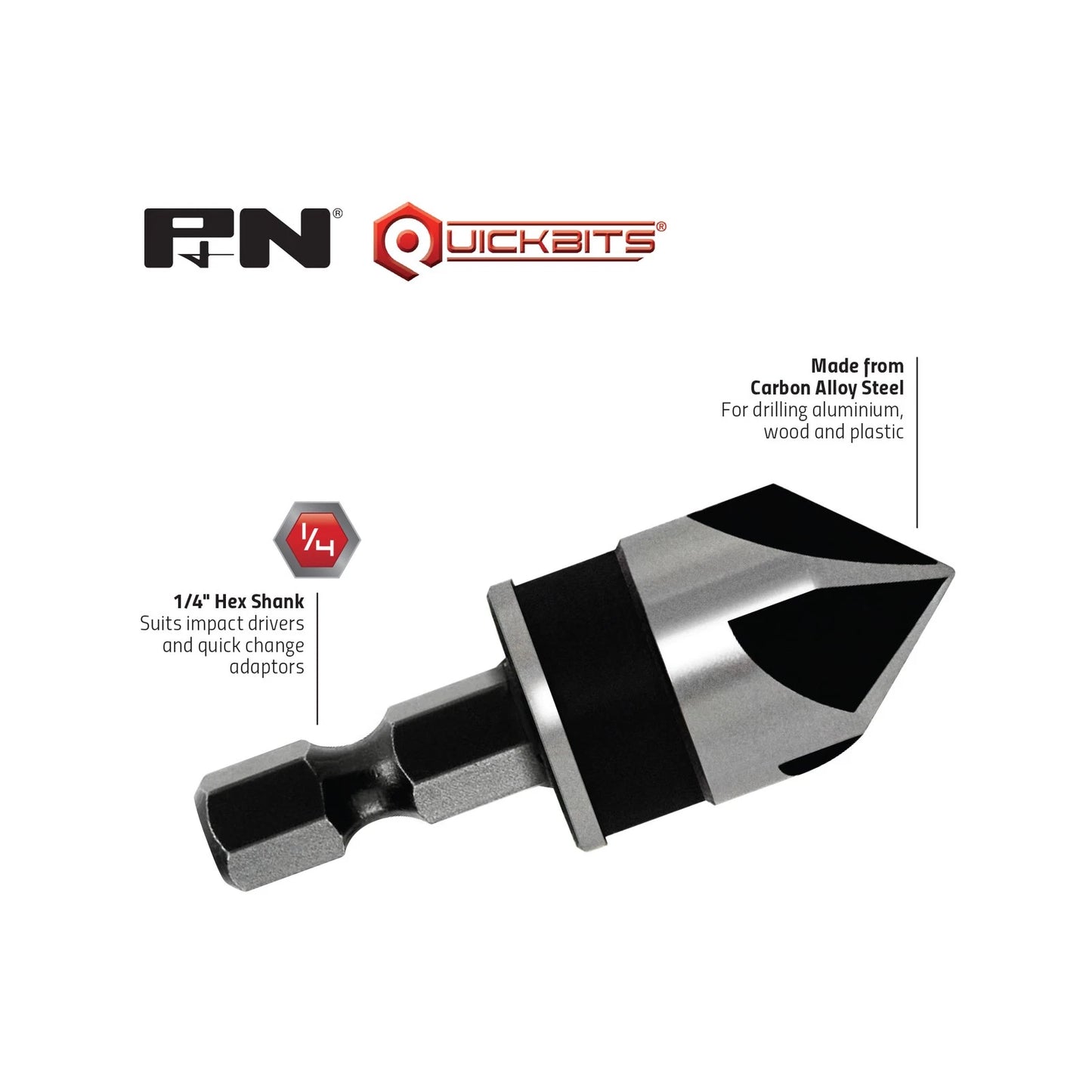 P&N 13mm Rosehead Countersink Bit, Carbon Alloy Steel, Quick-Change Compatible