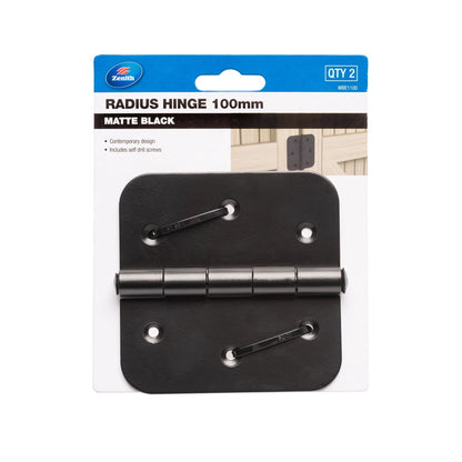 Zenith Matte Black 100mm Gate Radius Hinge - 2 Pack, Medium-Duty, Outdoor Use