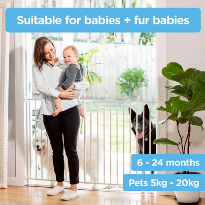 Perma Child Safety White Extra Tall & Wide Swing Gate, Adjustable 82-142cm, No Trip Hazard